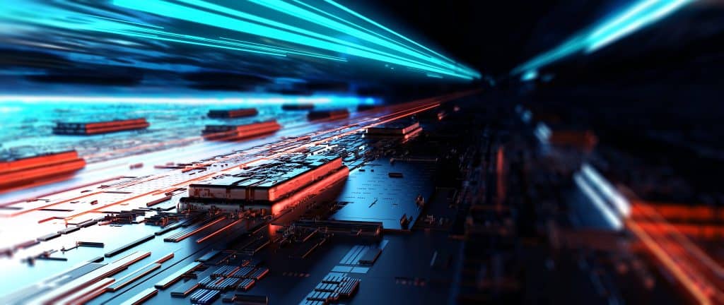 Printed circuit board futuristic server. 3d rendering